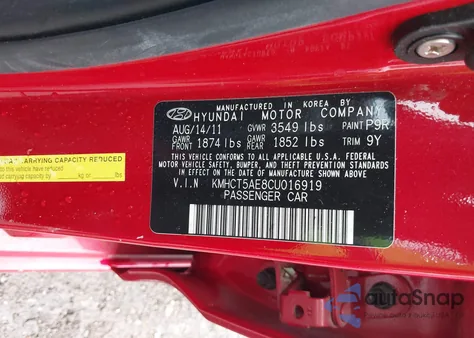 2012 Hyundai Accent Gs from USA, damaged, VIN KMHCT5AE8CU016919